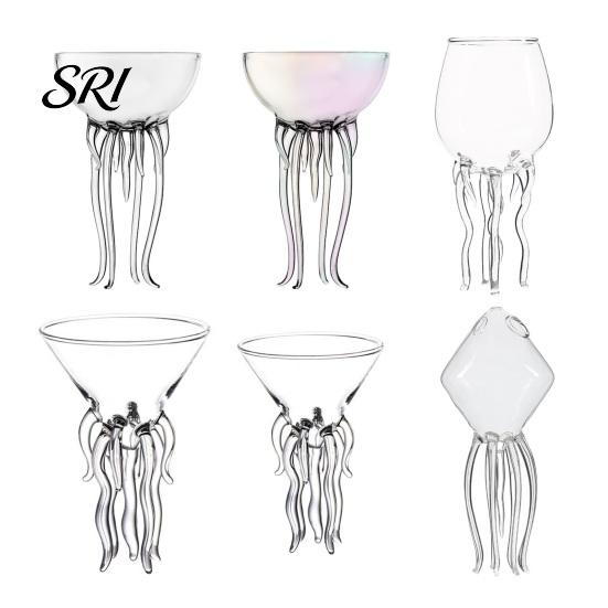 Bar Party Glassware Octopus Tentacle Wine Goblets, Jellyfish Shape Cocktail Glass, Artistic Stemware for Beverage Drinking Glasses Wine, Cool