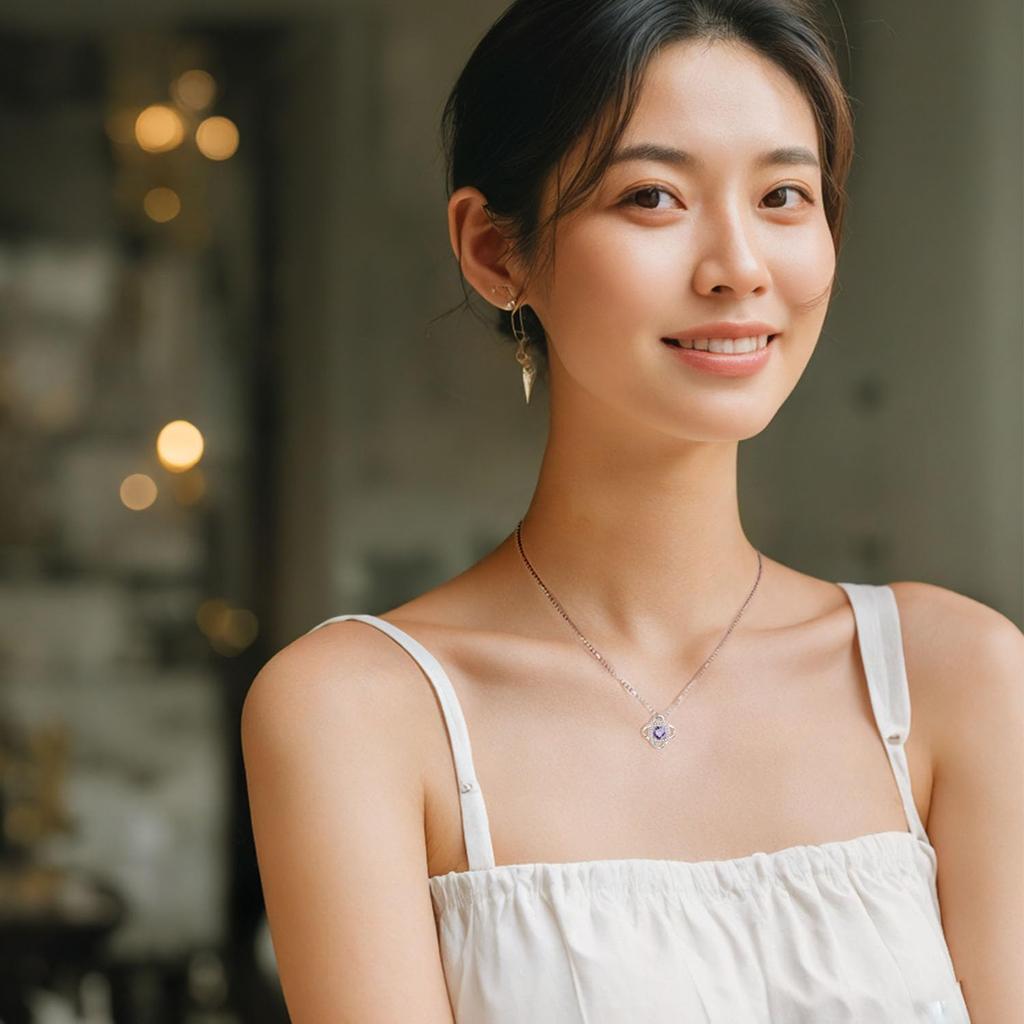 Necklace Natural Stone Amethyst February Birthstone Silver S925 Platinum Plated Jewelry Christmas Birthday Present Wrapping Supplies Included [AGVANA]