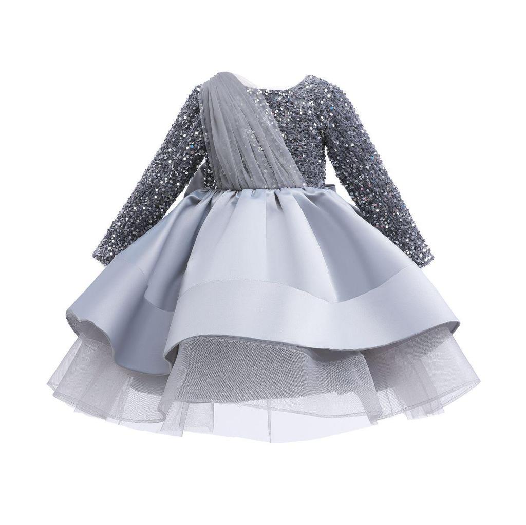 European & American Cross-Border Girls' Sequined Princess Long-Sleeve Evening Dress for Age 1