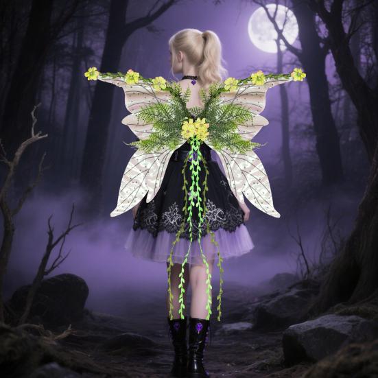 Yousheng Elf Wings Performance Props with Hanging Tassels 3D Plant Decorations Forest Fairy Costume Accessories