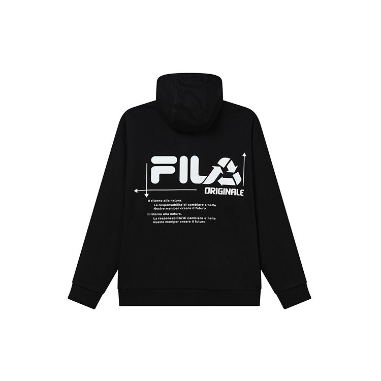 FILA Fleece Letter Print Hoodie Men Hoodies Black F11M239204F-BK