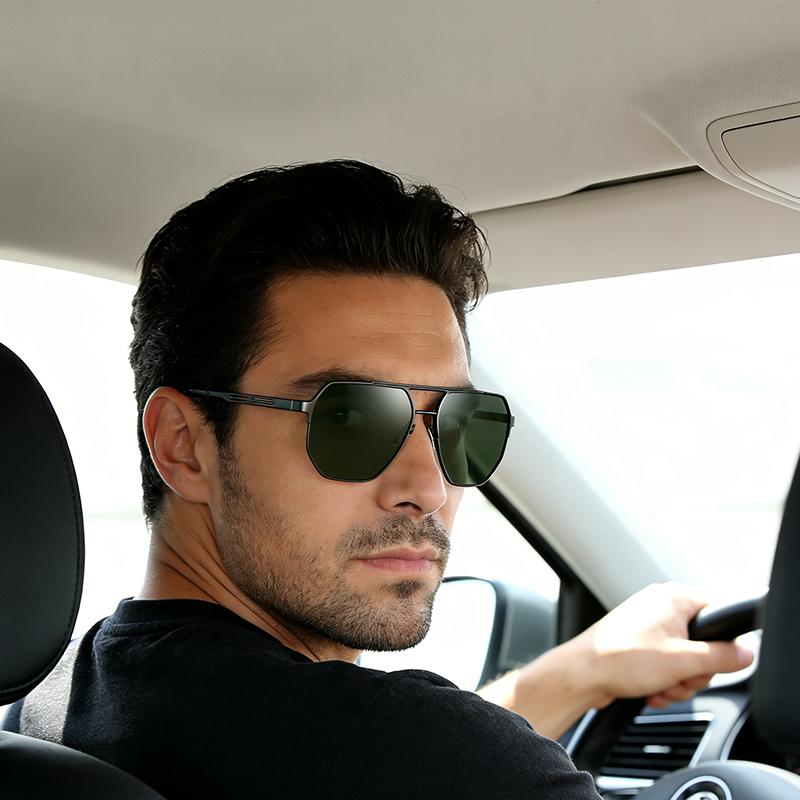 New Trendy Large-Frame Men And Metal Double-Beam Sunshade Cool And Stylish Polarized Sunglasses For Driving 5154