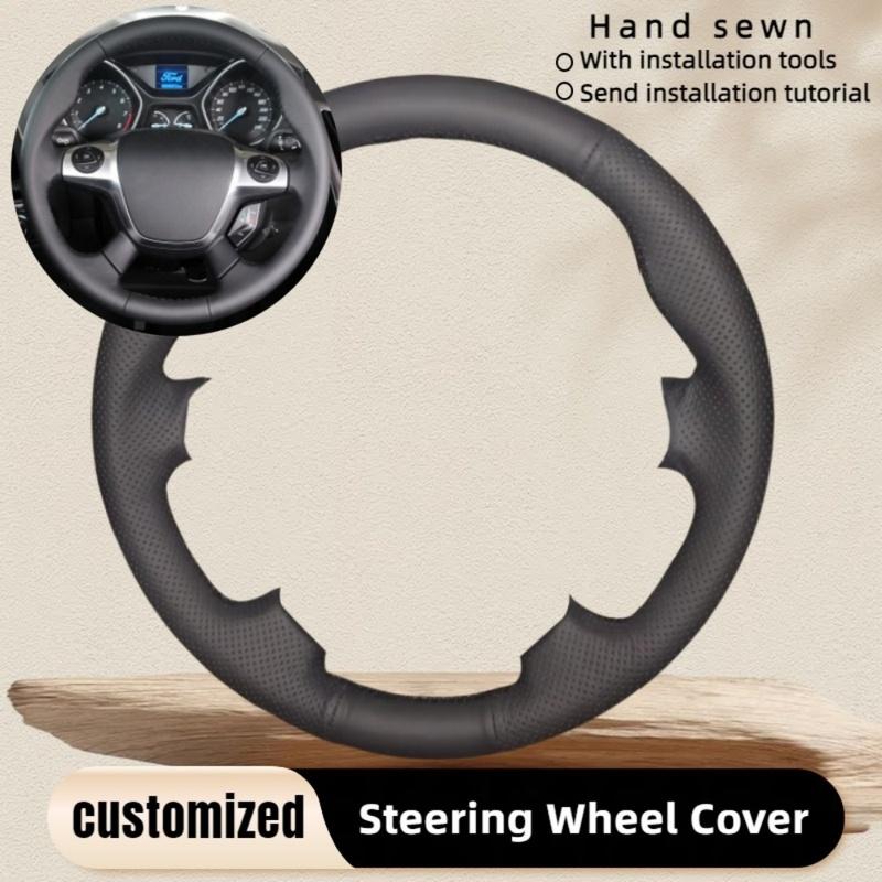 

Car Steering Wheel Braid Cover Hand Sewn Leather For Ford Focus 3 2012 C-MAX 2011 KUGA Escape 2013-2016 Car Accessories Beige Thread