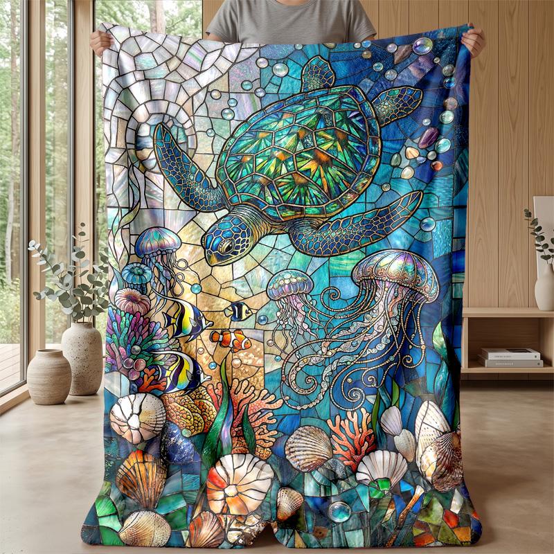 Ocean Life Exploration Theme Blanket Lightweight Warm Flannel Blanket Decorative Throw Blanket for Home Decoration