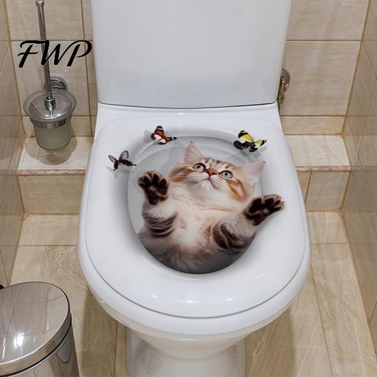 Lustige Toilettensitz-Aufkleber 3D Cartoon Katze Sticker, Wasserdicht Süßes Tier Deckel Einfach Abziehbar Badezimmer Aufkleber, Lustige Selbstklebende Wanddeko Kinder