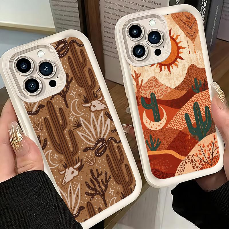 Phone Case for iPhone 17 Air 16E 15 16 Pro Max Cactus Pattern Cover 14 Plus 13 12 Mini Soft Shell Silicone Fundas