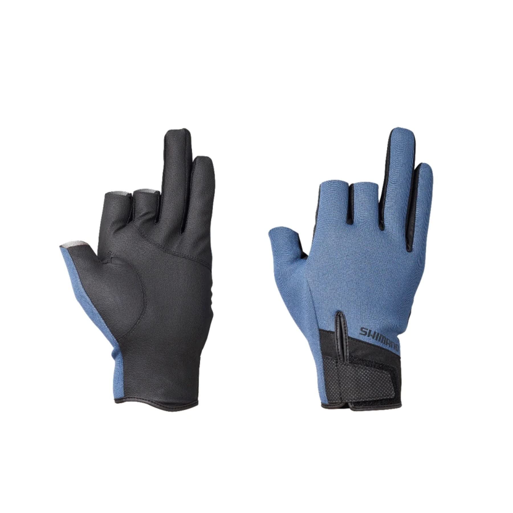 Shimano Titanium Alpha Blue Size L Gloves, 3-Finger Cut, GL-014V, Gray,
