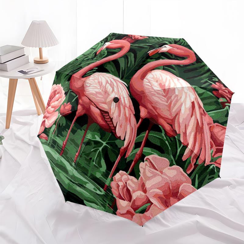

1 PC Automatic Folding Umbrella - Flamingo Pattern, Portable & Foldable Design with 8 Ribs, Christmas Birthday Gifts