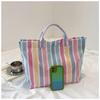 Efficient Striped Tote Bag Large Capacity Shoulder Handbag for Travel Needs