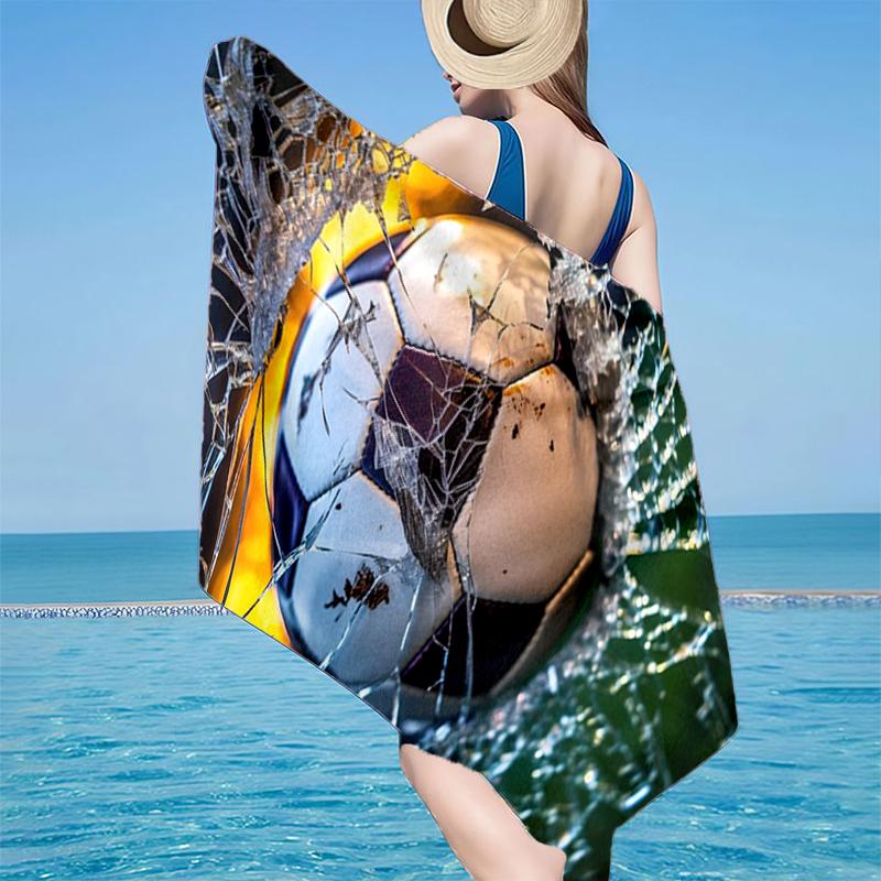 Flaming Soccer Ball Beach Towel, Super Soft Microfiber, Gift for Her/Him, Birthday, for Pool, Beach, Travel, Home Decor Fan Gifts