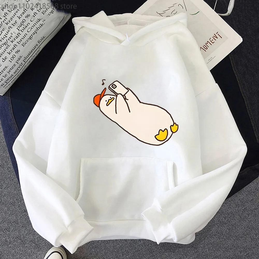 Duck I'm Sick of Everything Hoodies Cartoon Print Sweatshirts Anime Clothes Long Sleeve Pullovers Women Coats Men