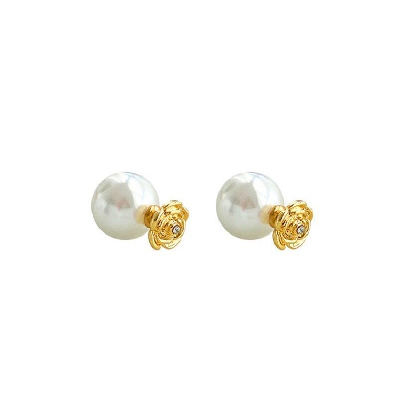 Elegant Two-Way Retro Camellia Pearl S925 Silver Ear Studs