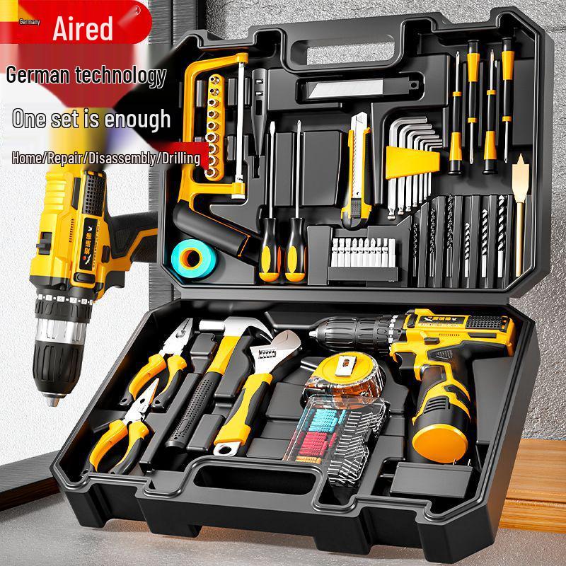 Aierde Multifunctional Household Tool Set with Electric Drill for Woodworking and Repairs