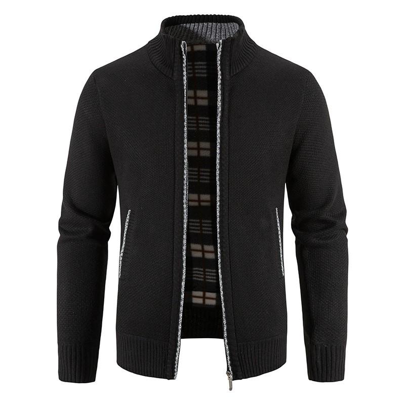 2026 Autumn/Winter Men's Plus Size Velvet Thickened Cardigan Sweater with Stand Collar - Slim Fit Coat.