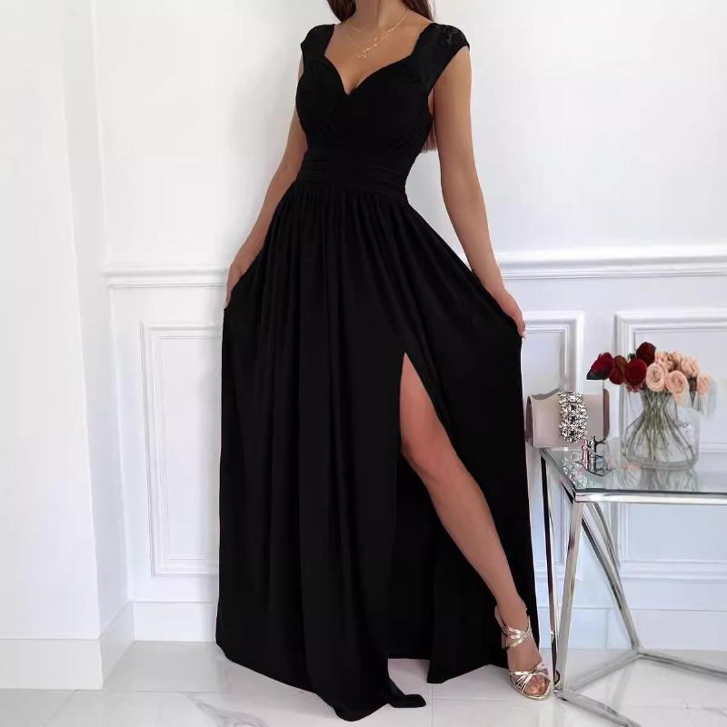 Sleeveless Lace Backless Hem Split European and American Women's Dress