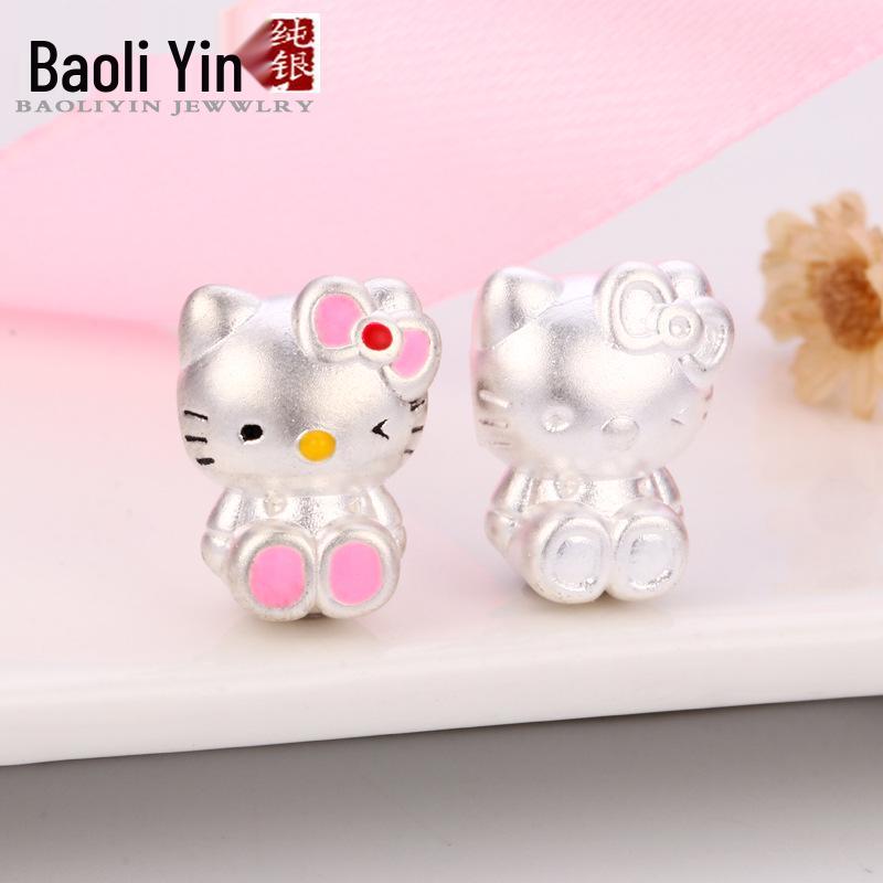 S999 Sterling Silver Hello Kitty DIY Beading Bracelet Kit with KT Cat Charms and Loose Beads