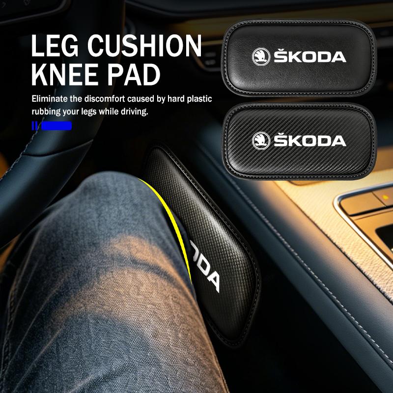 For Skoda Car Interior Leg Knee Rest Pad Leather Cushion Accessories VRS Octavia 1 2 3 Rapid Kodiaq Karoq Fabia Kamiq Superb Kybf34