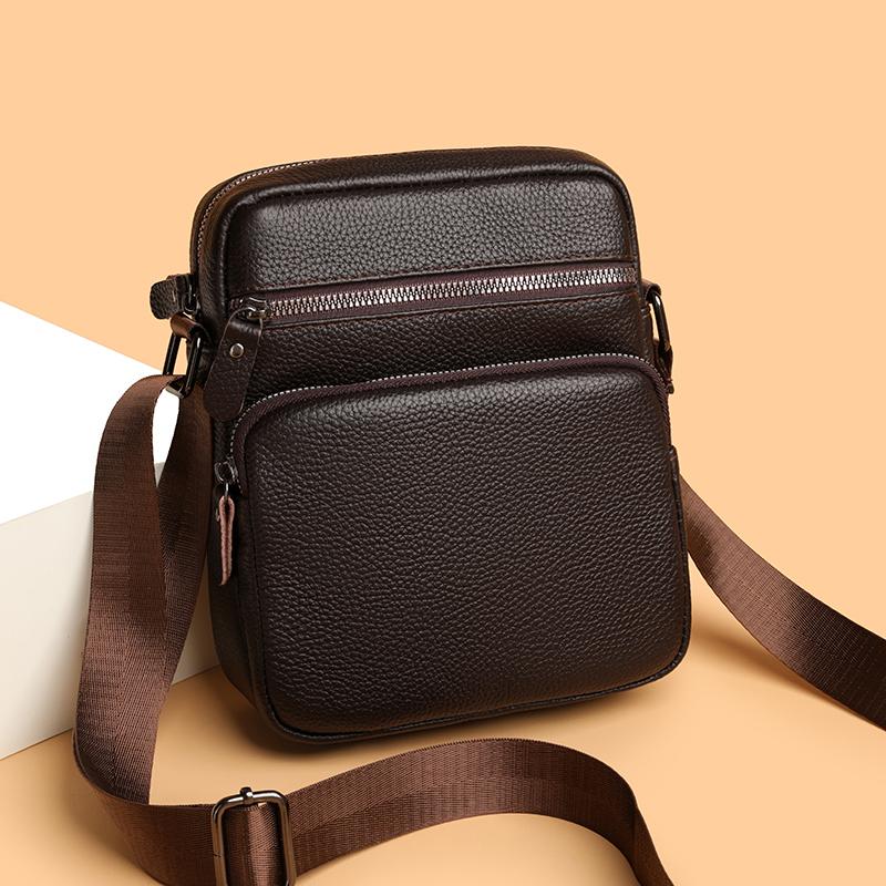 Men's Leather Shoulder & Cross - body Bag Multiple Zipper Pockets Business Casual Messenger Bag Lightweight & Versatile Day Bag