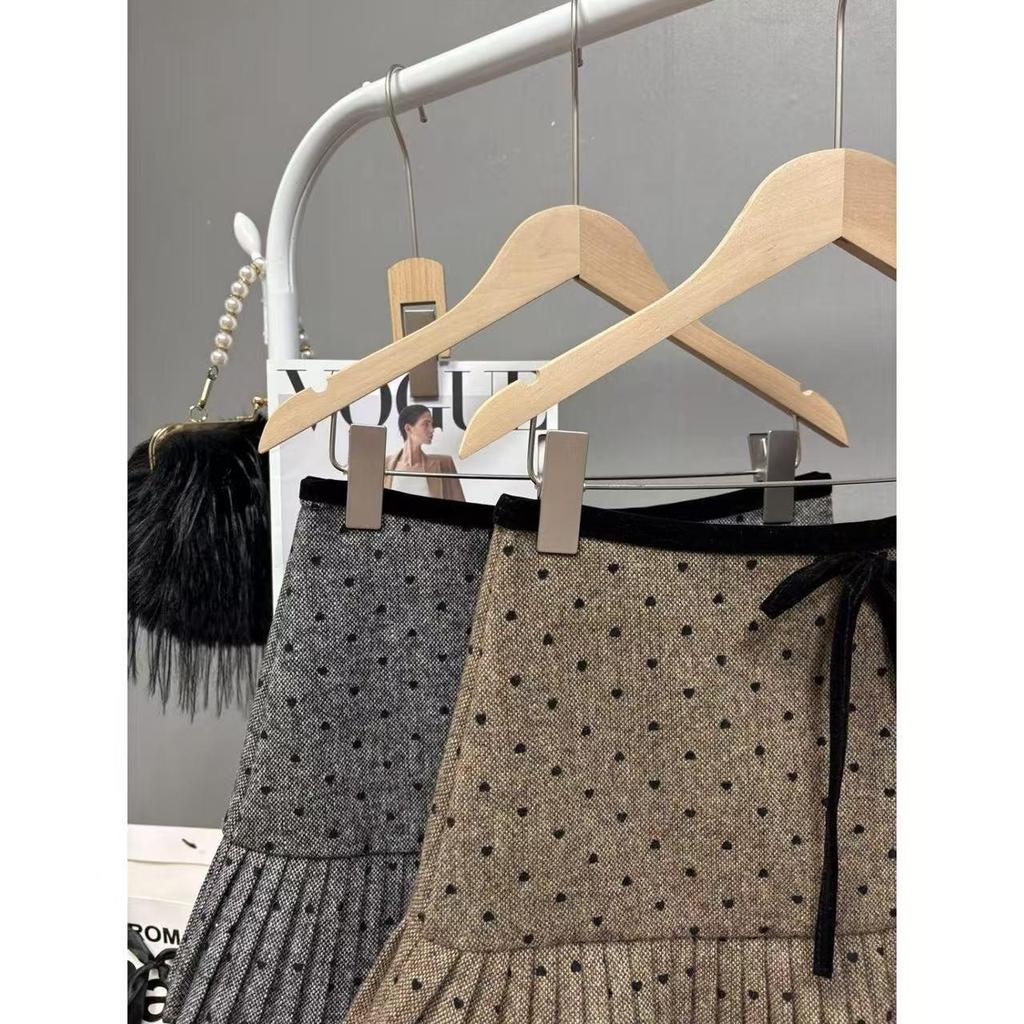 Women's Korean-Style Polka Dot Wool Skirt: Sweet, Versatile Patchwork A-Line for Autumn/Winter