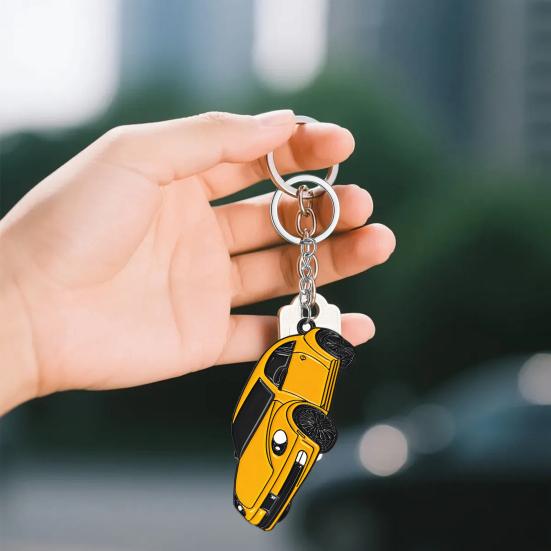 Keychain Pendant Enamel Coloring Clear Body Lines Beetle Car Shape Keychain with Metal Ring Backpack Accessory