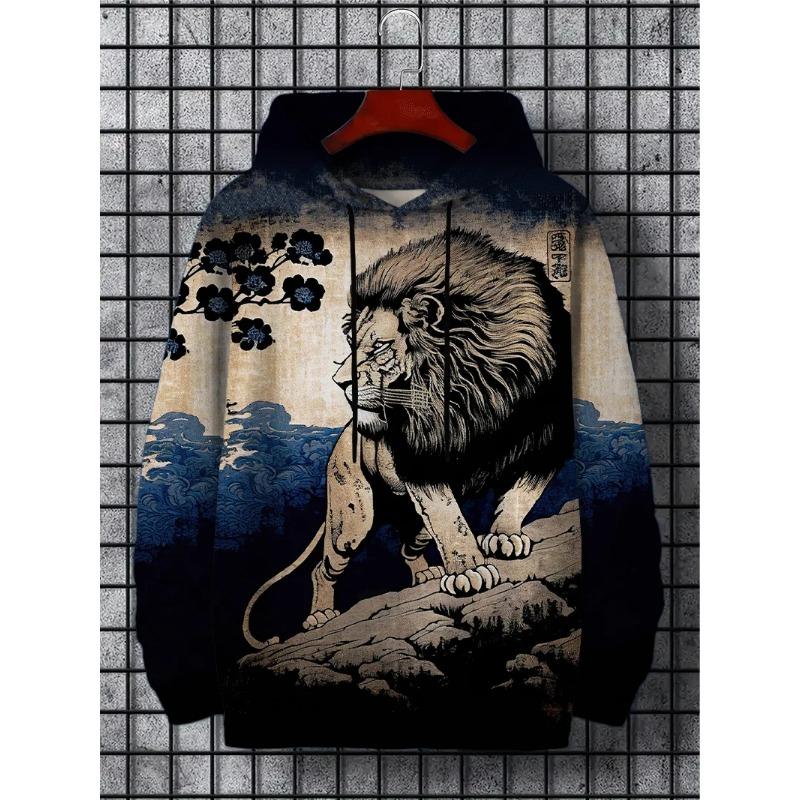 Fun Japanese Harajuku Fashion Men's Hoodie Casual Y2k Hoodie Men's Autumn and Winter Anime Beast Pattern Sports Hoodie