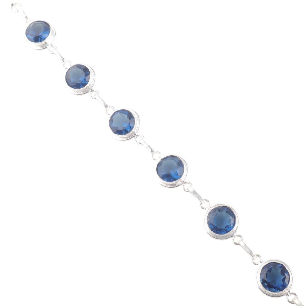 Natural London Blue Topaz Gemstone 925 Sterling Silver Jewelry Handmade Bracelet RB-13-5