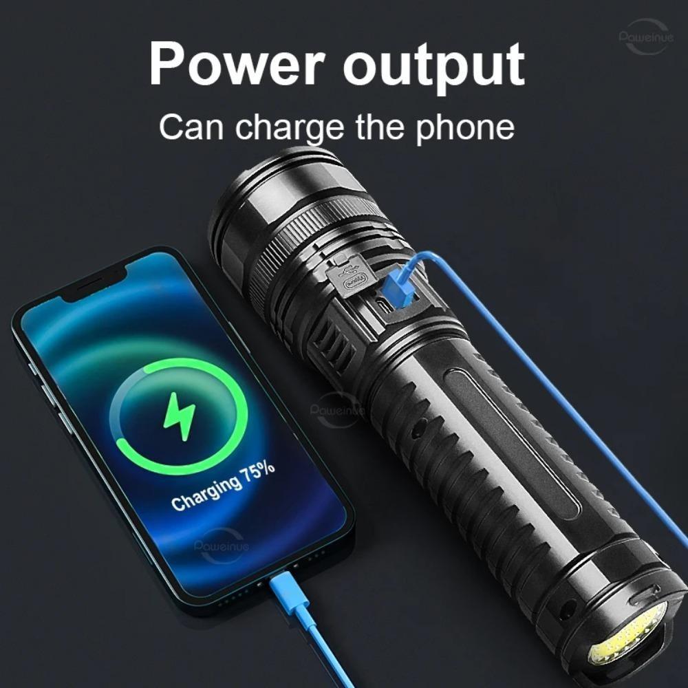 10000LM 100W Powerful Led Flashlights Tactical Built-in Battery Flash Light USB Mergency Spotlights Scalable Zoom Outdoor Multifunctional