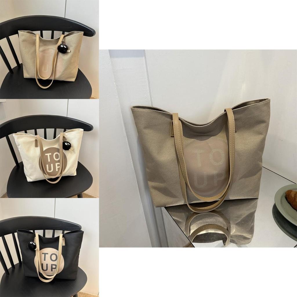 Trendy Street Style Canvas Tote Bag Fall 2023 Casual Large Capacity Shoulder Bag