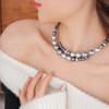 Grey Clavicle Chain Temperament Choker Europe America Style Glass Pearl Openning Necklace  Party