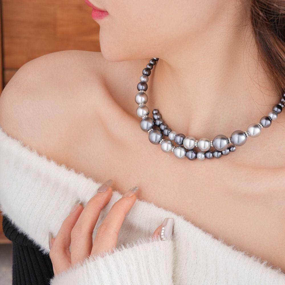Grey Clavicle Chain Temperament Choker Europe America Style Glass Pearl Openning Necklace Party