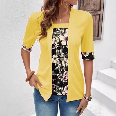 Sommer Neues Damen Falsch Zweiteiliges Kurzarm Bedrucktes Damen Top T-Shirt