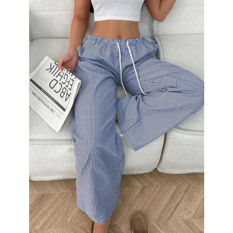 YYFS Women's Fashion Casual Stripe Print High Waist Trousers Pants & Capris