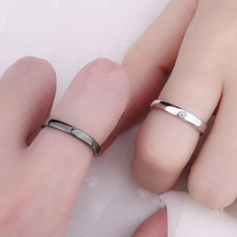 Classic Sun Moon Opening Couple Ring for Women Men Trendy Charm Black Star Ring Jewelry Wedding Anniversary Gifts