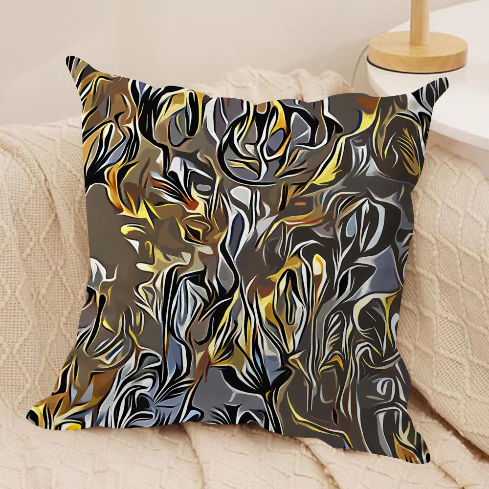 Modern Abstract Flowers Cushion Cover Silky Short Plush Invisible Zipper Dustproof Sofa Pillow Case for Home Decor