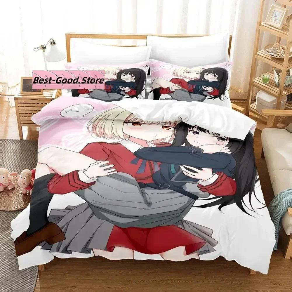 New Lycoris Recoil Bedding Set Single Twin Printed Bed Set With Pillowcase Duvet Cover Soft Single Double Queen Super King Size