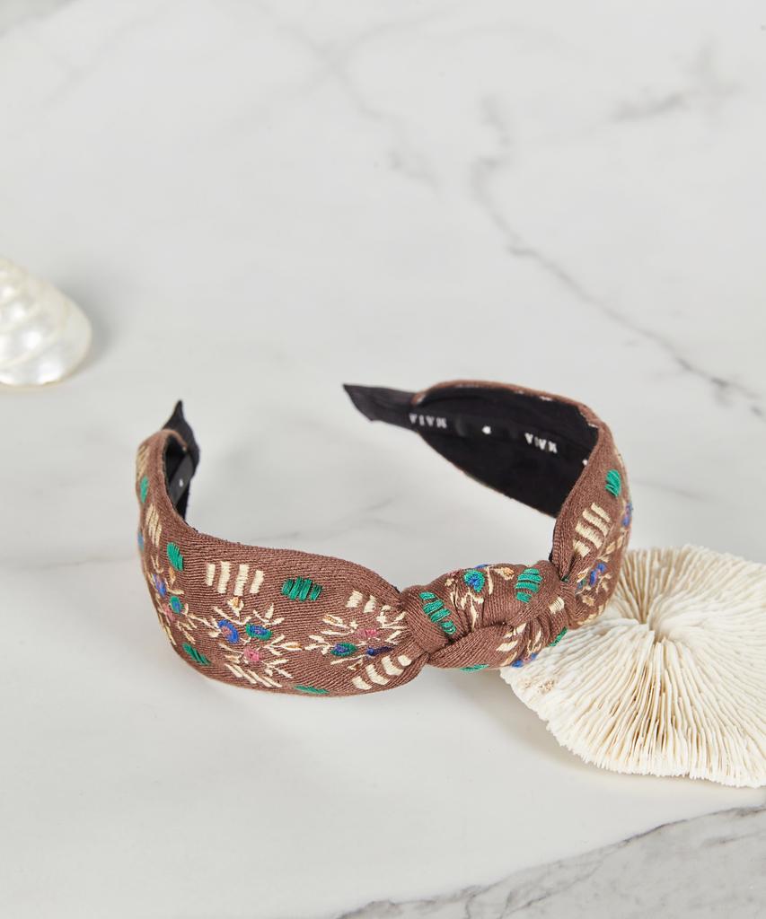Maia Garden Jacquard Hairband - Knot Type Brown