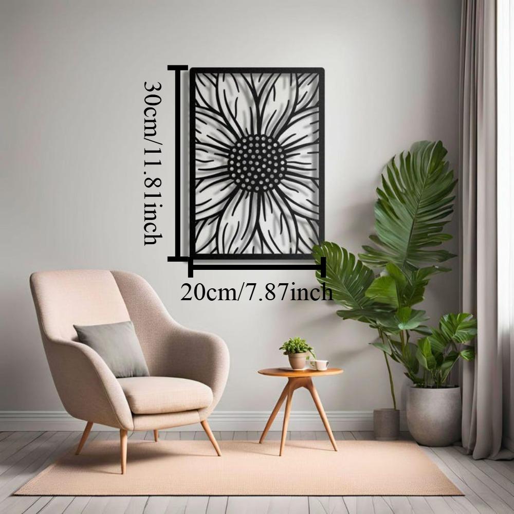 Minimalist Sunflower Metal Wall Art, Modern Nature Decor for Kitchen 12in чёрный