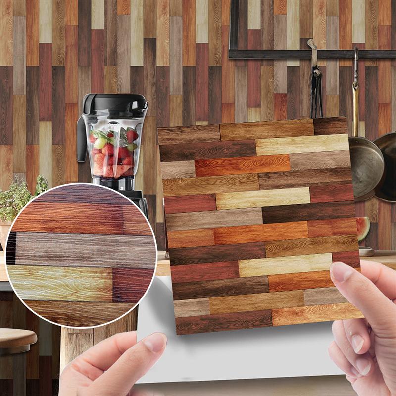20Pcs Waterproof Wall Stickers Imitation Wood Grain Tile Floor Wall Sticker Self Adhesive Living Room Bathroom Home Decor