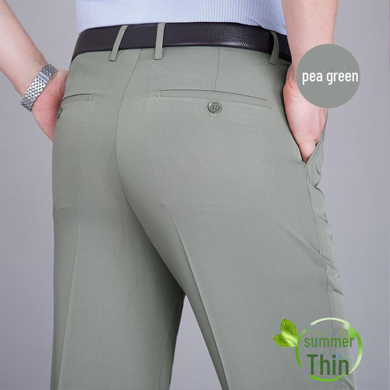 Men's Summer Mulberry Silk High-Waist Loose White Trousers