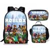 New Roblox Student School Bag Roblox Digital Printing Backpack Three-piece Set Lunch Bag Pencil Case