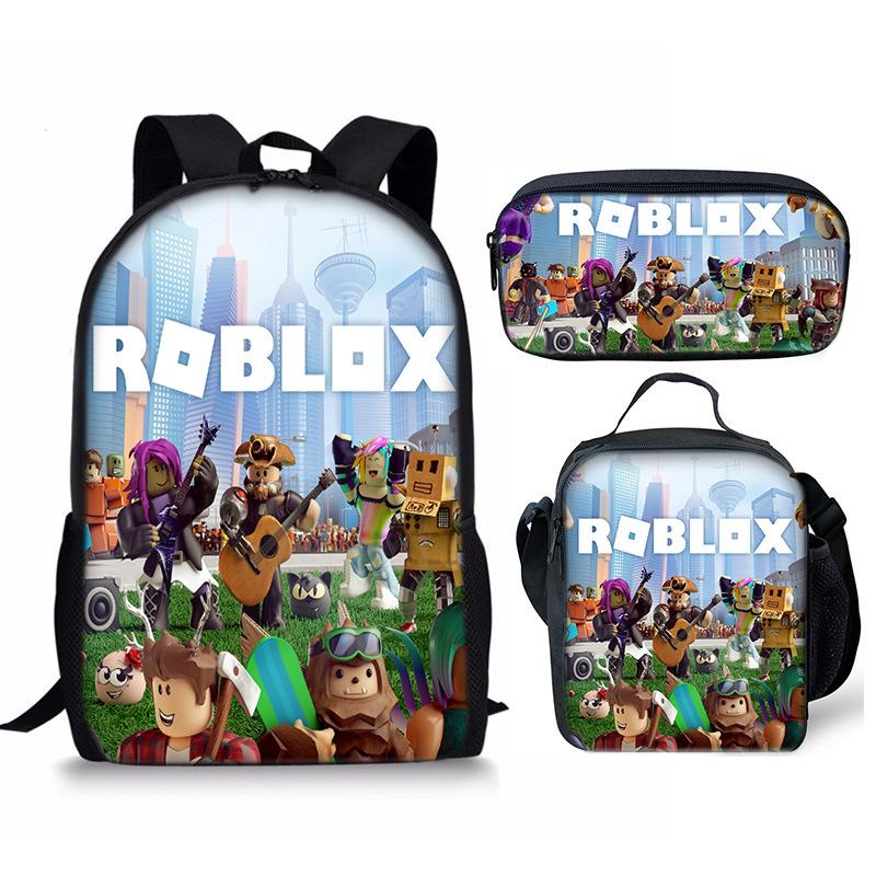 New Roblox Student School Bag Roblox Digital Printing Backpack Three-piece Set Lunch Bag Pencil Case