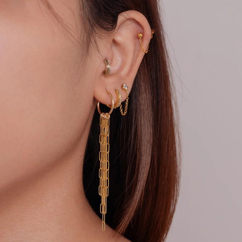 Titanium Steel Chain Tassel Earrings Pearl Ear Jewelry Women Fashion Commute Style