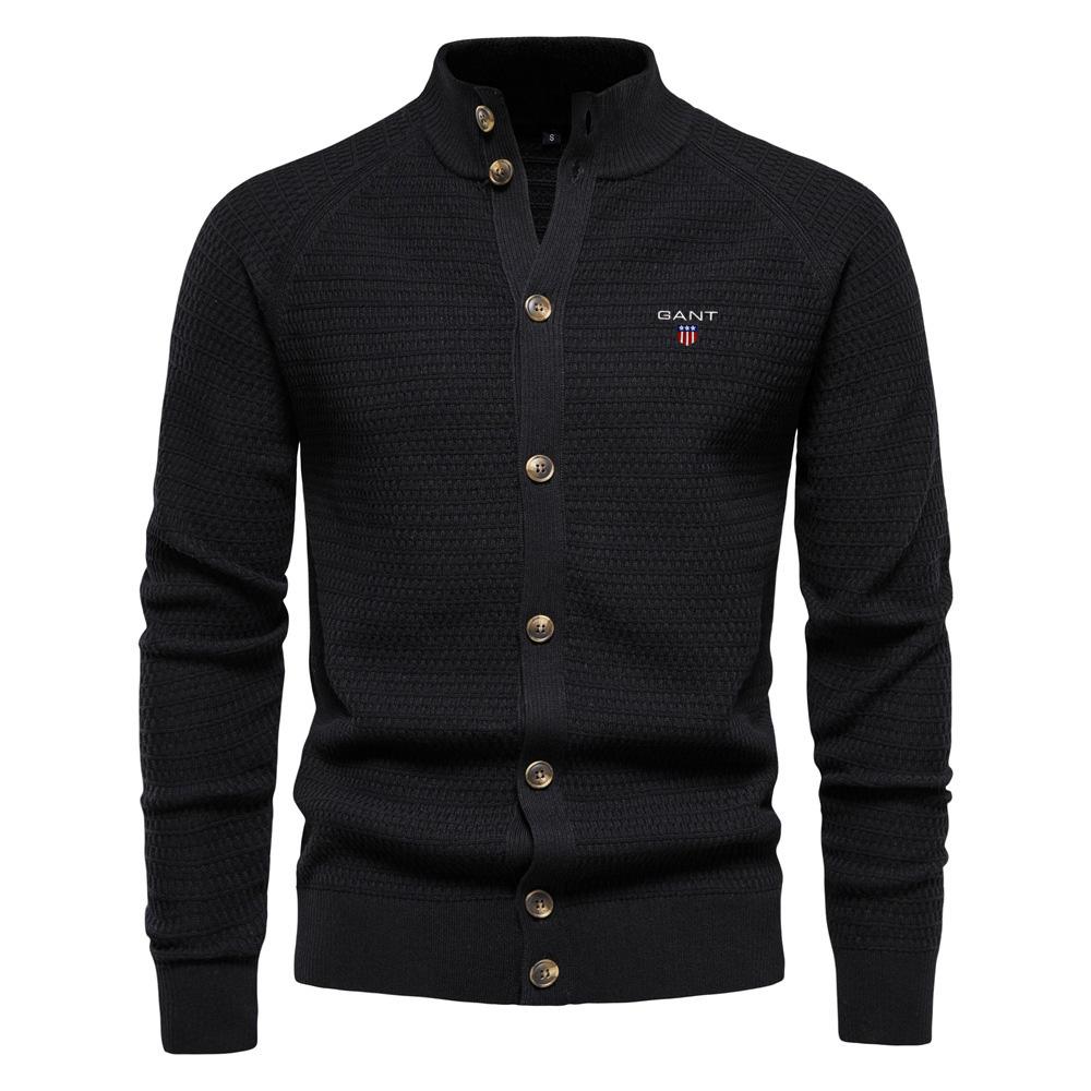 Gant Embroidered Autumn and Winter New Trend Solid Color Cardigan Men's Sweater Business High-quality Sweater Knitted Sweater