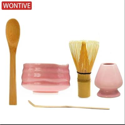 1/3/5pcs Japanese Ceramic Glossy Pink Matcha Bowl Macha Tea Whisk Chawan Chasen Holder Scoop Sifter Cup Ceremony Gift Set