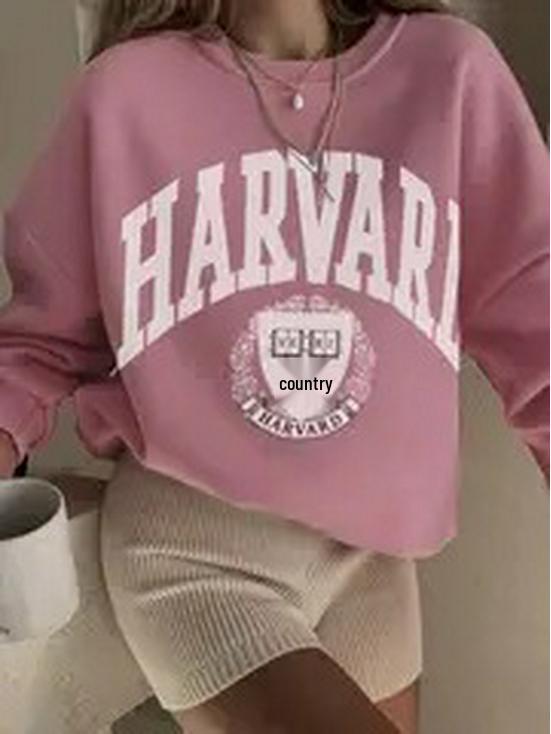 

Европейский и американский женский свитер с круглым вырезом и принтом, коллекция 2024 XL розовый