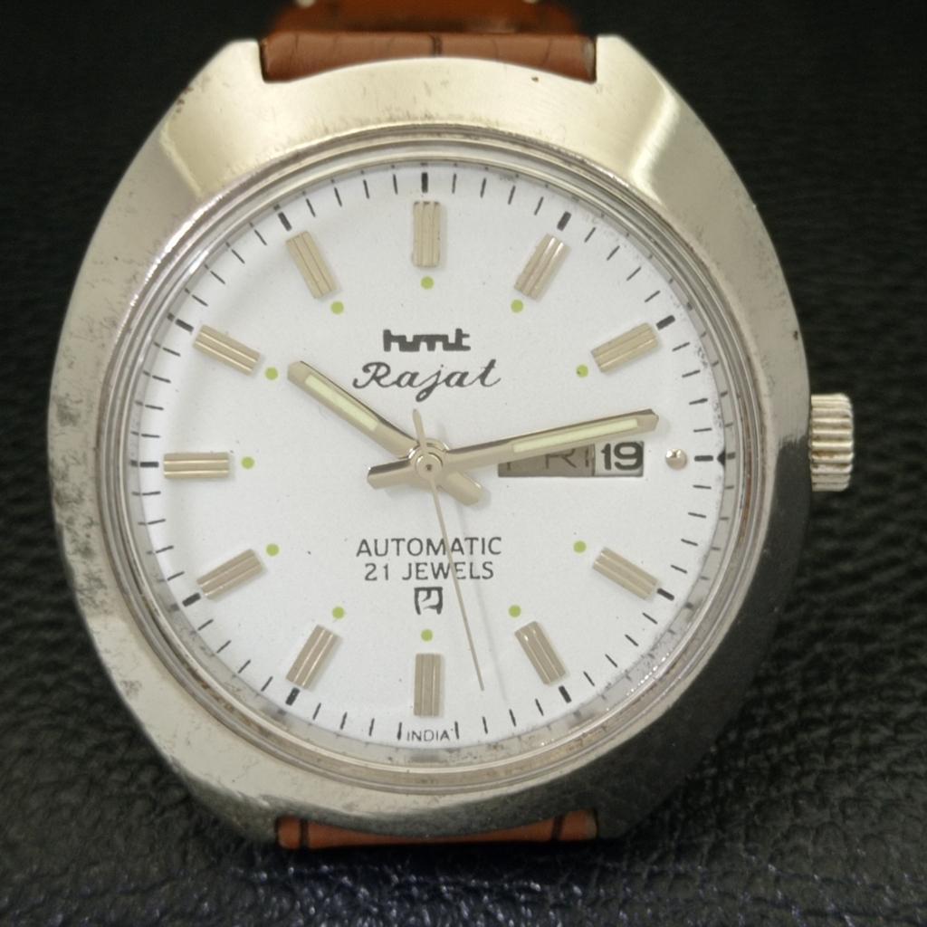 AUTOMATIC HMT RAJAT 6501 INDIAN MENS DAY&DATE WHITE COLOR DIAL WATCH a431901-2 R109-a431901
