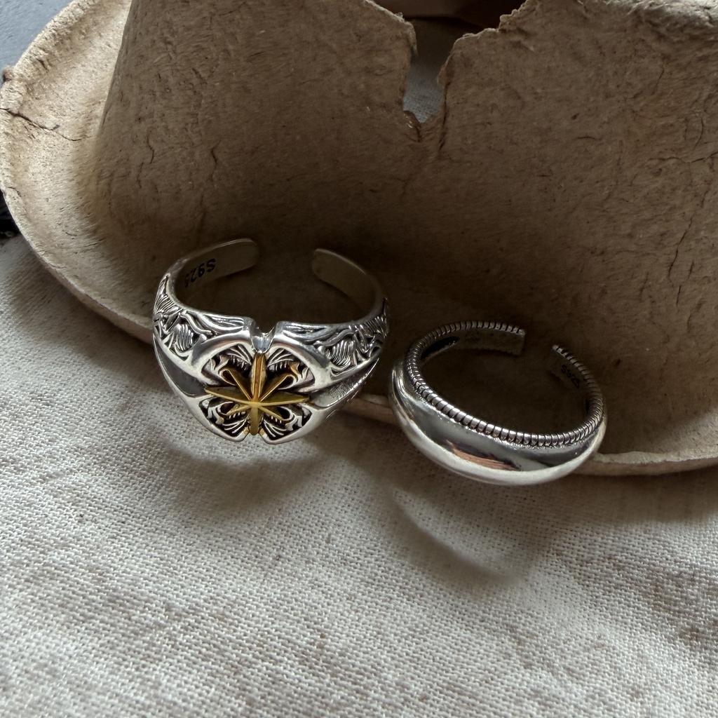 925 Sterling Silver Rings for Women Couple Minimalist Handmade Simple Retro Yellow Star Ring Fine Jewelry Gift Prevent Allergy