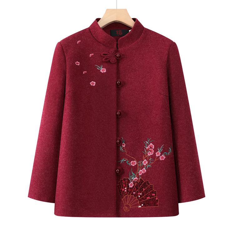 Middle-aged and Elderly Women's Clothing Autumn and Winter Clothing, Foreign-style Woolen Coat, Mother Clothing Autumn Coat
