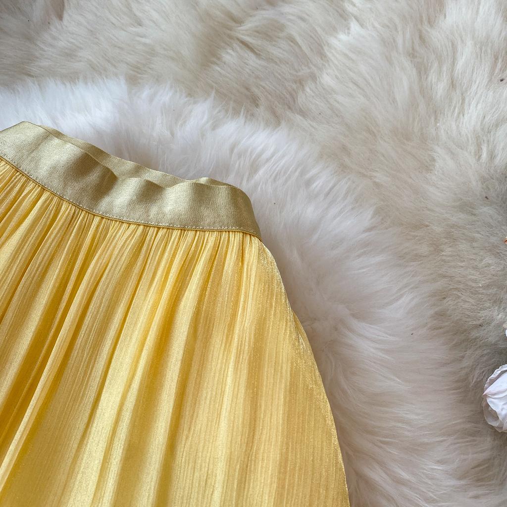 Sommer Herbst Neu Einfarbig Rüschen Patchwork Chiffon Fließender Rock für Damen Hoher Bund Vielseitiger Midi Rock für Damen