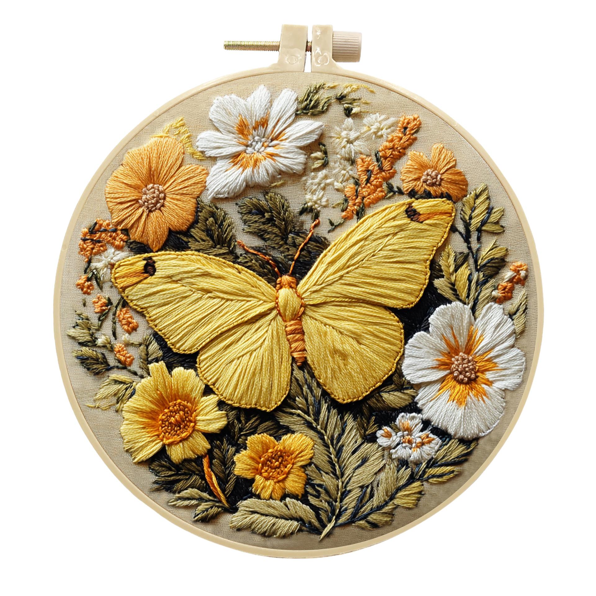 

1-Piece Butterfly and Flower Embroidery DIY Fabric Craft Kit (Includes Tools) 20cm